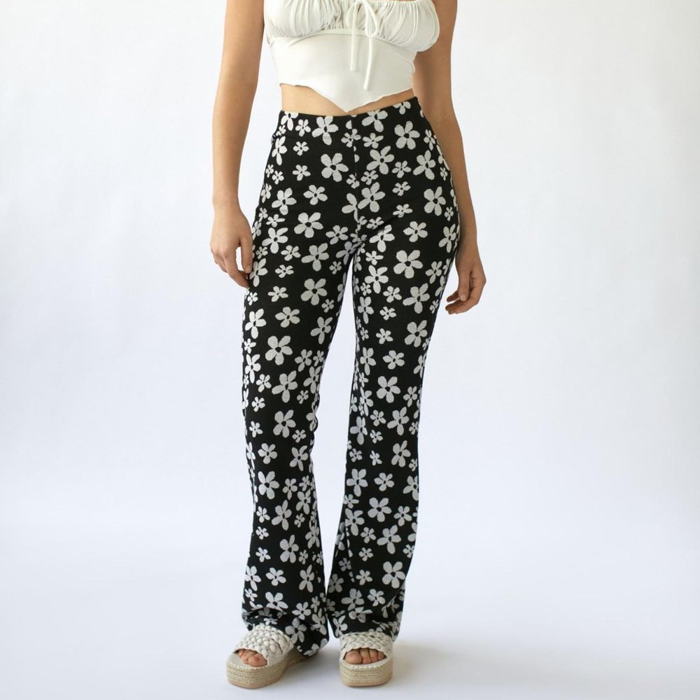 Urban Outfitters Black Floral Boot Cut Pants